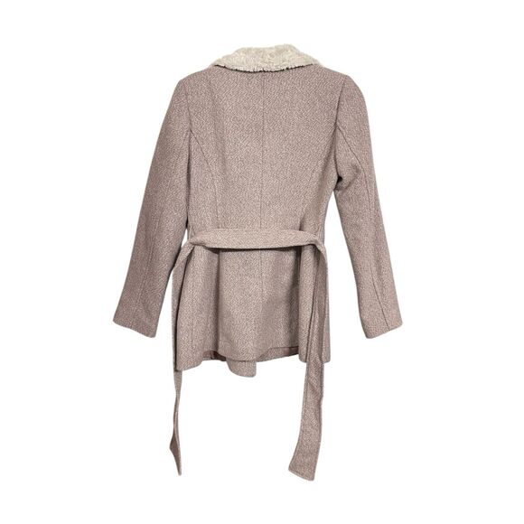 Jessica Simpson Womens Sz S Blush Pink Faux Fur Collar Coat Wool Blend Belted - Picture 6 of 8
